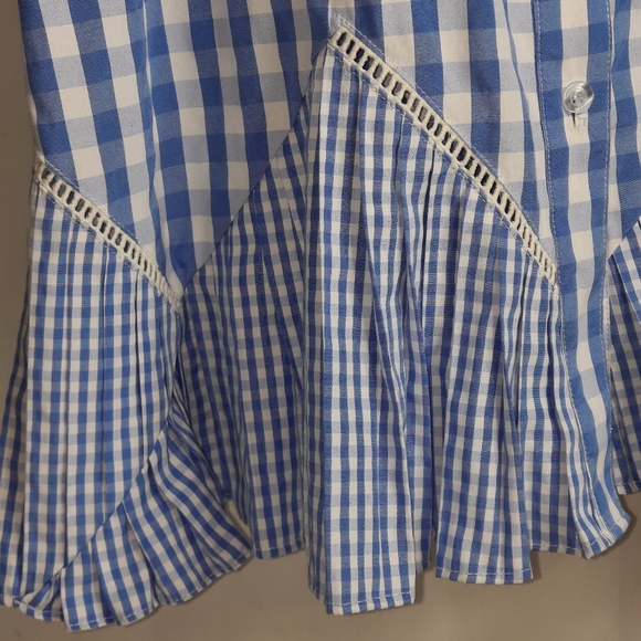 THAKOON Gingham Cotton Mini Dress Cottage Girly Prep Feminine Blue White Check S - Picture 4 of 6